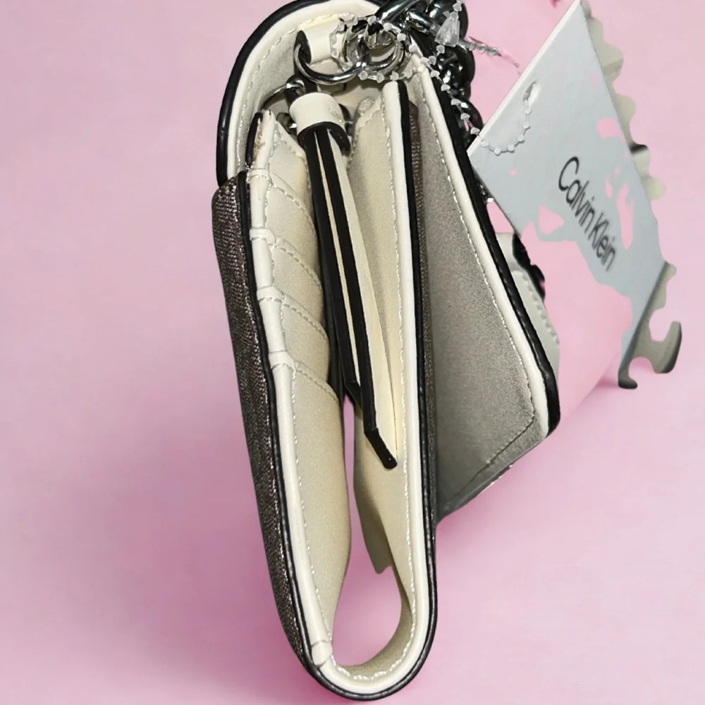 NWT Calvin Klein | Brown & White Monogram Crossbody Bag - Picture 7 of 14
